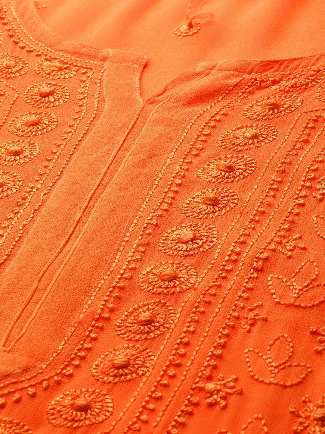Ada Hand Embroidered Orange Georgette Lucknow Chikankari Straight Kurta A411330