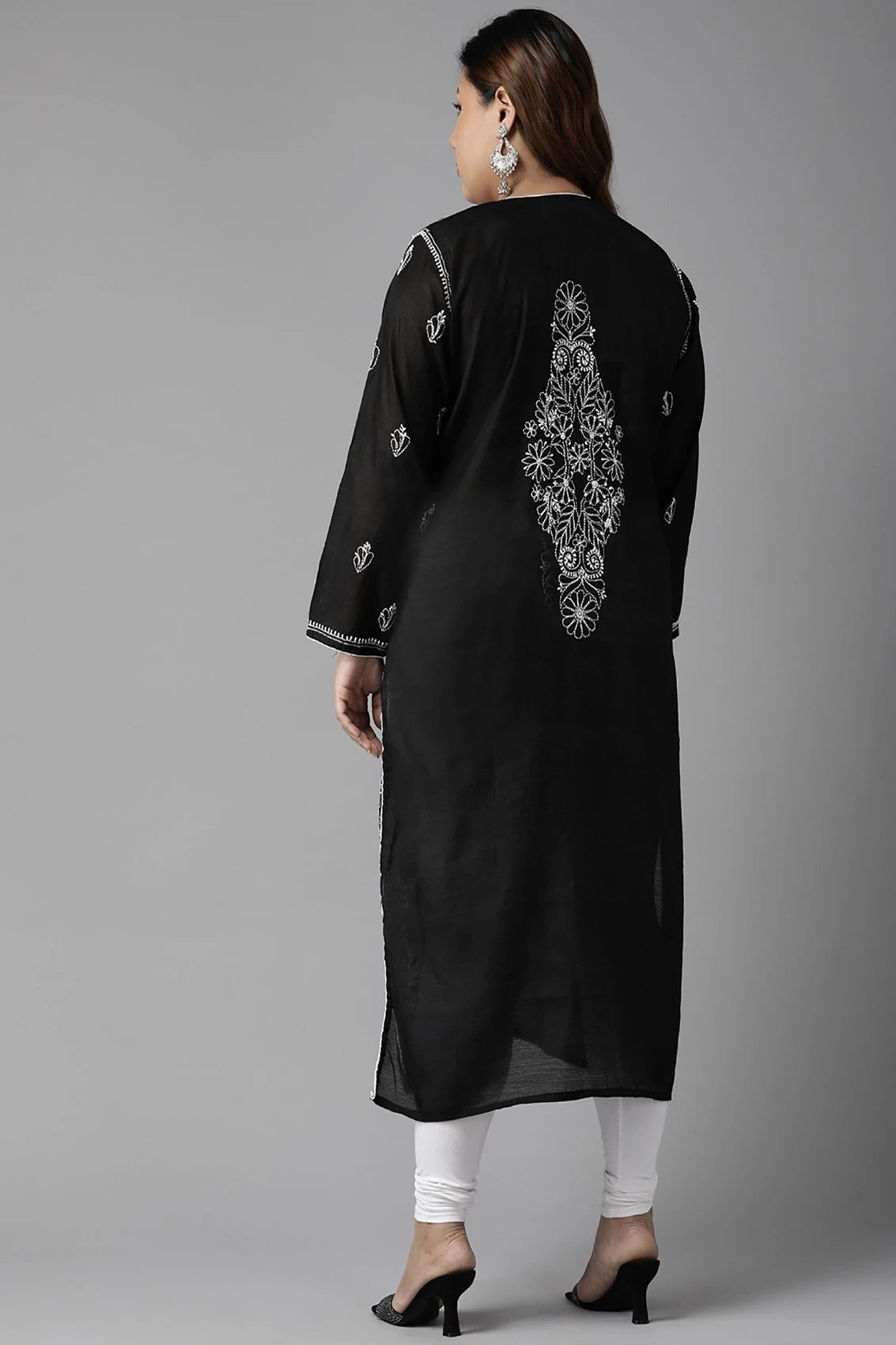 Ada Hand Embroidered Black Chanderi Lucknow Chikankari Kurta A411377