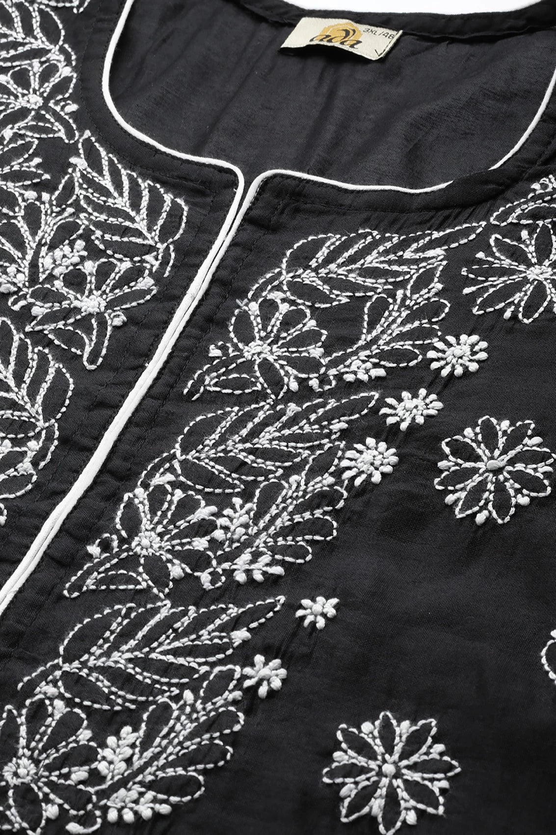 Ada Hand Embroidered Black Chanderi Lucknow Chikankari Kurta A411377
