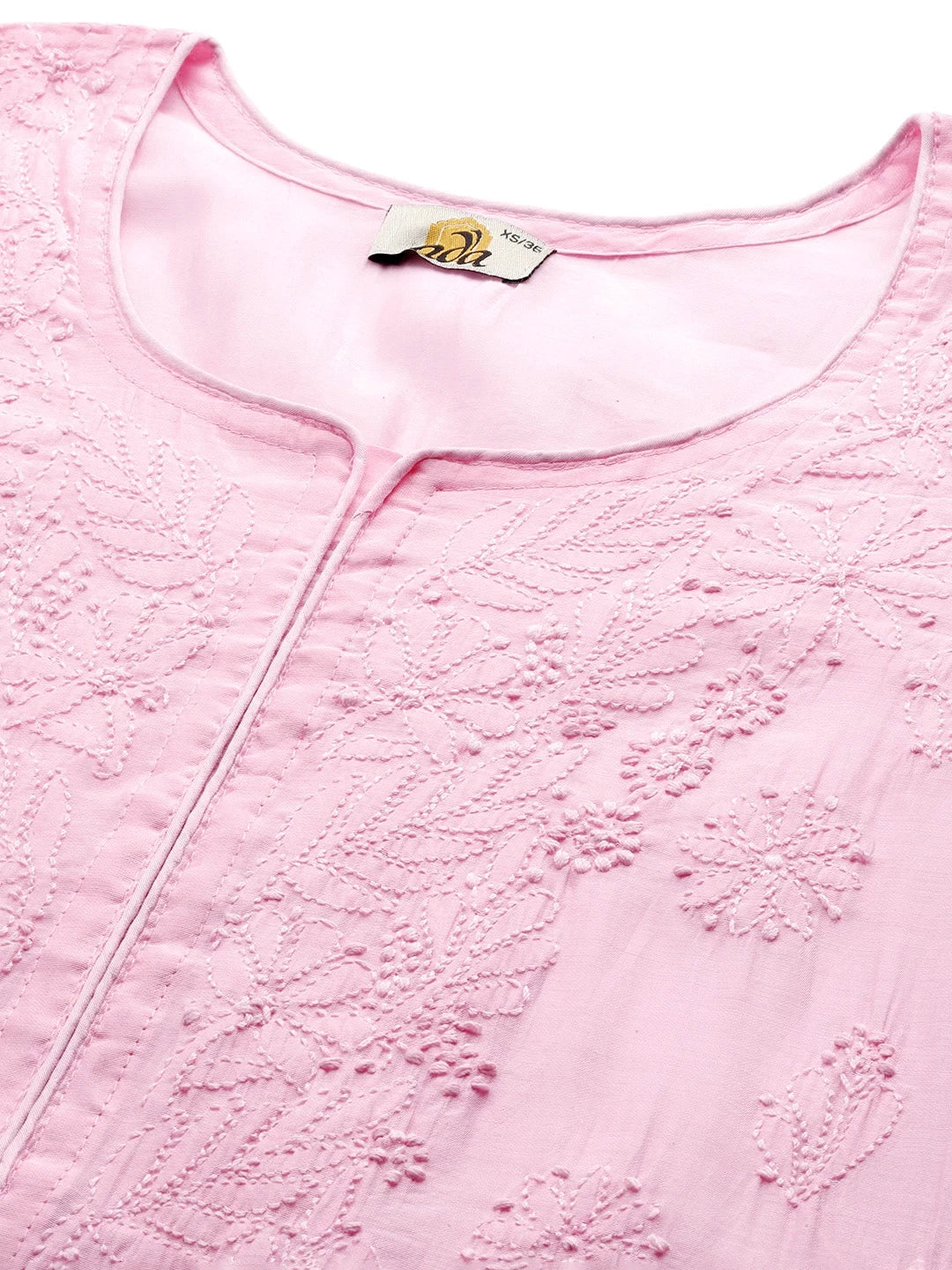 Ada Hand Embroidered Baby Pink Chanderi Lucknowi Chikankari Straight Kurta A411467