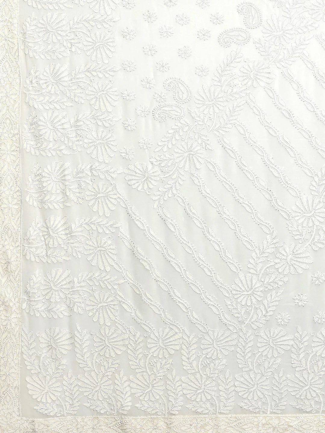 Ada Hand Embroidered Ivory White Pure Georgette Lucknowi Chikankari Saree With Blouse 01A357051