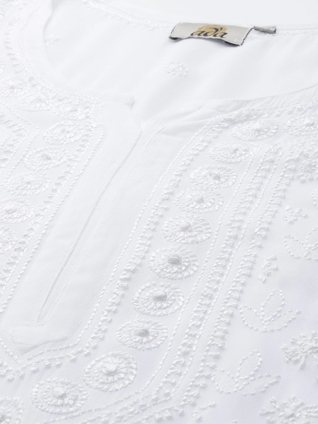 Ada Hand Embroidered White Georgette Lucknow Chikankari Straight Kurta-A411329