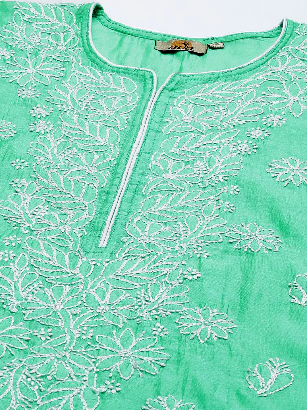 Ada Hand Embroidered Green Chanderi Lucknowi Chikan Straight Kurta A411396