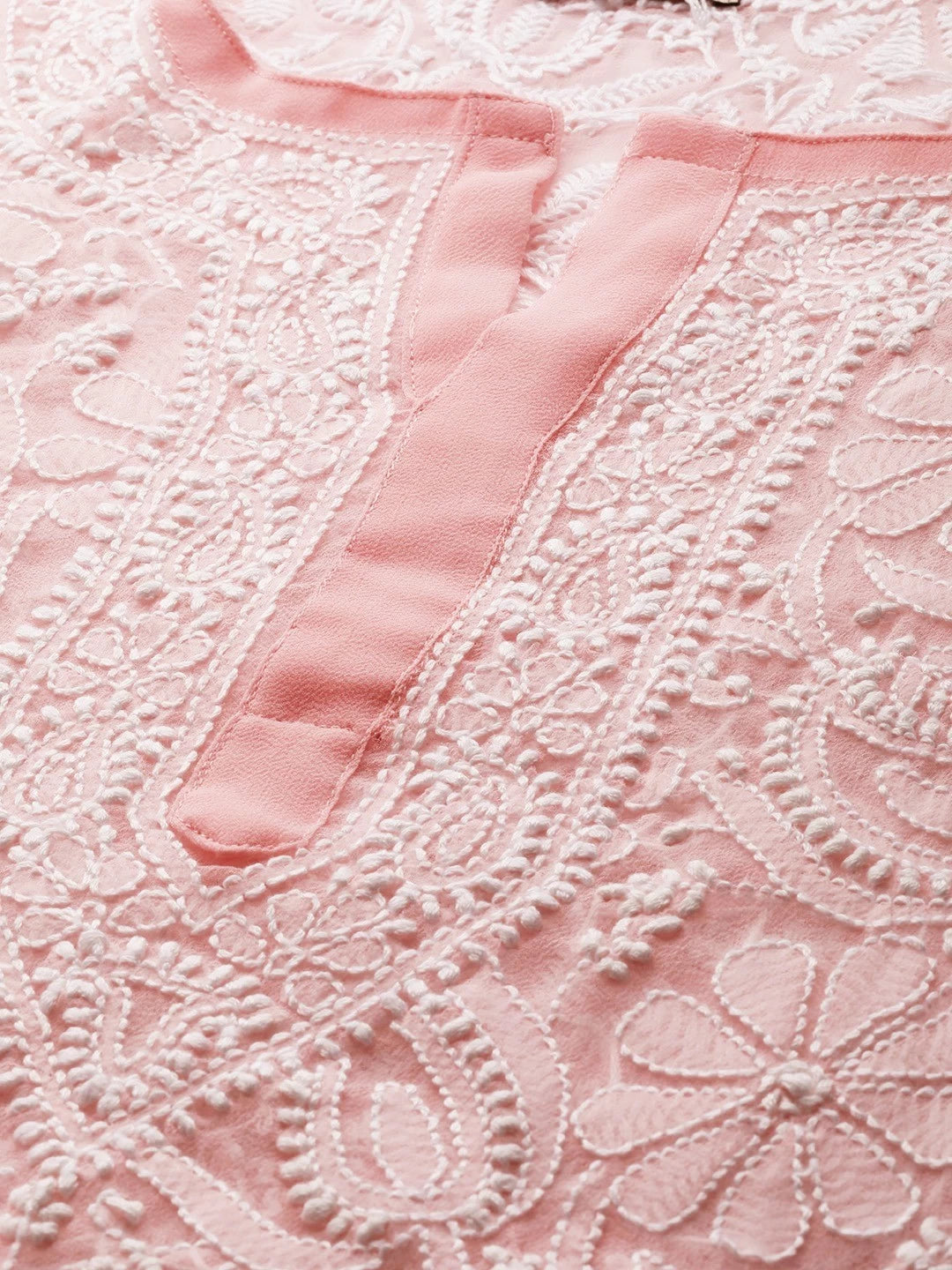 Ada Hand Embroidered Peach Georgette Lucknowi Chikankari Straight Kurta A96528