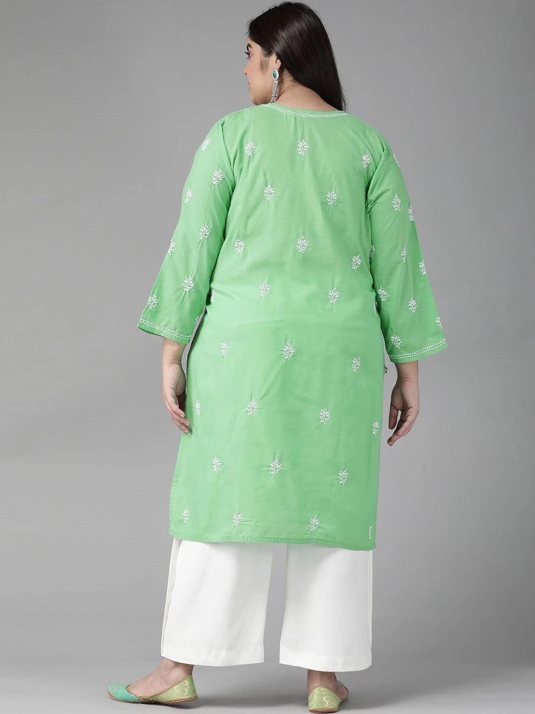 Ada Hand Embroidered Green Cotton Lucknowi Chikankari Straight Kurta A249042