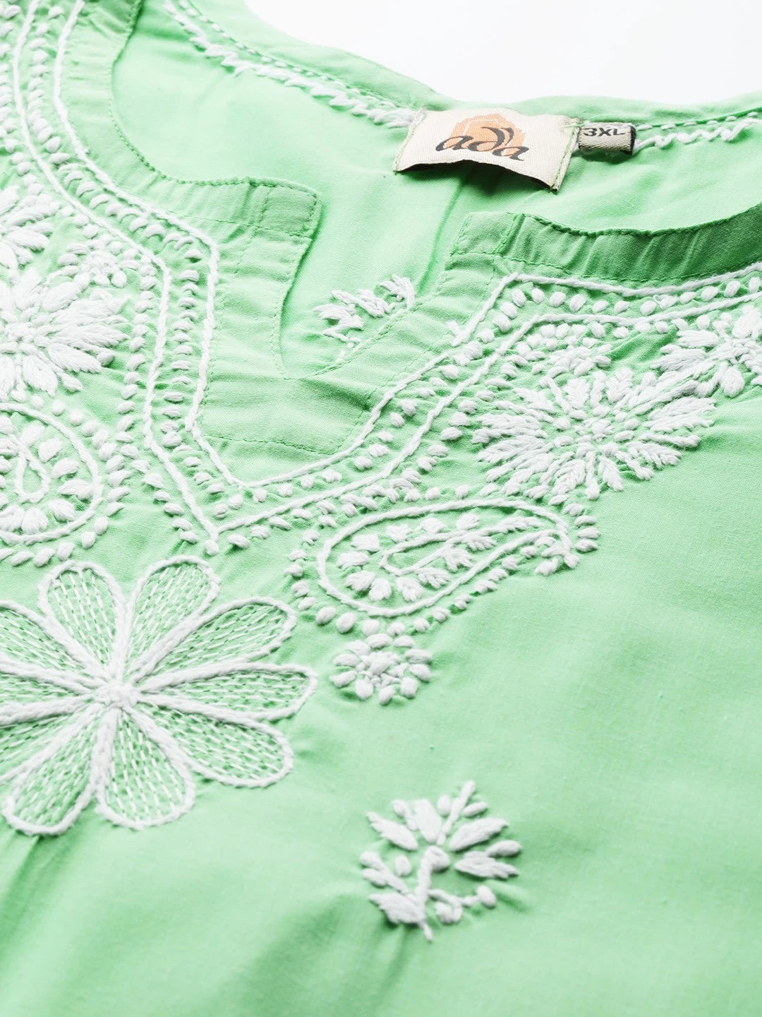 Ada Hand Embroidered Green Cotton Lucknowi Chikankari Straight Kurta A249042