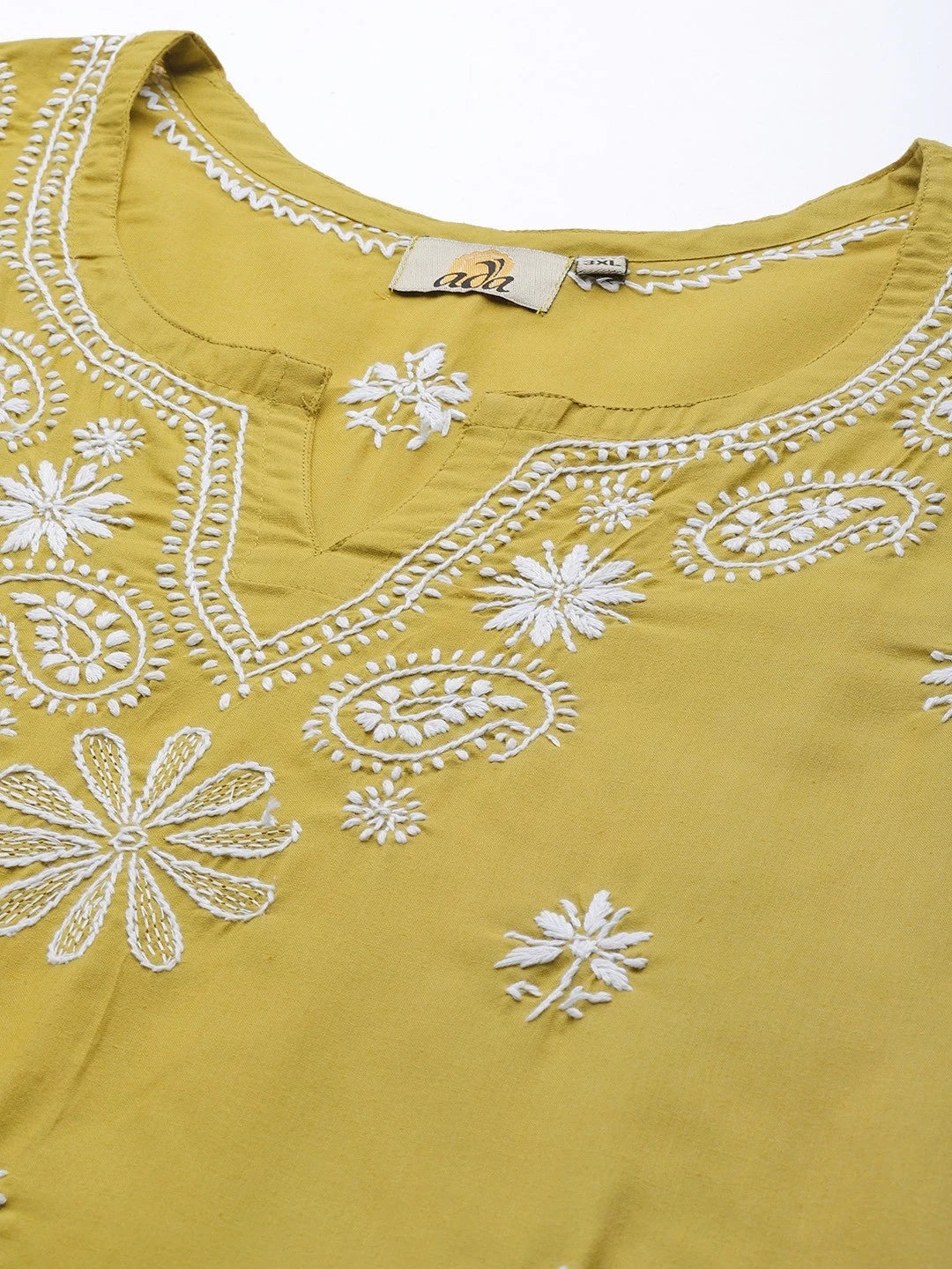 Ada Hand Embroidered Mehndi Green Cotton Lucknowi Chikankari Straight Kurta A100408