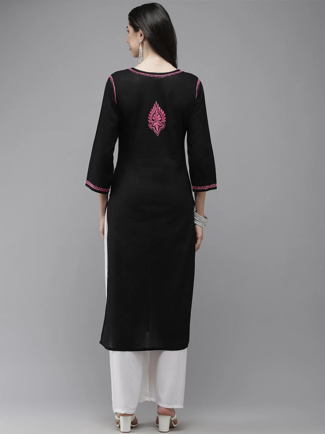 Ada Hand Embroidered Black Cotton Lucknow Chikankari Straight Kurta A411542