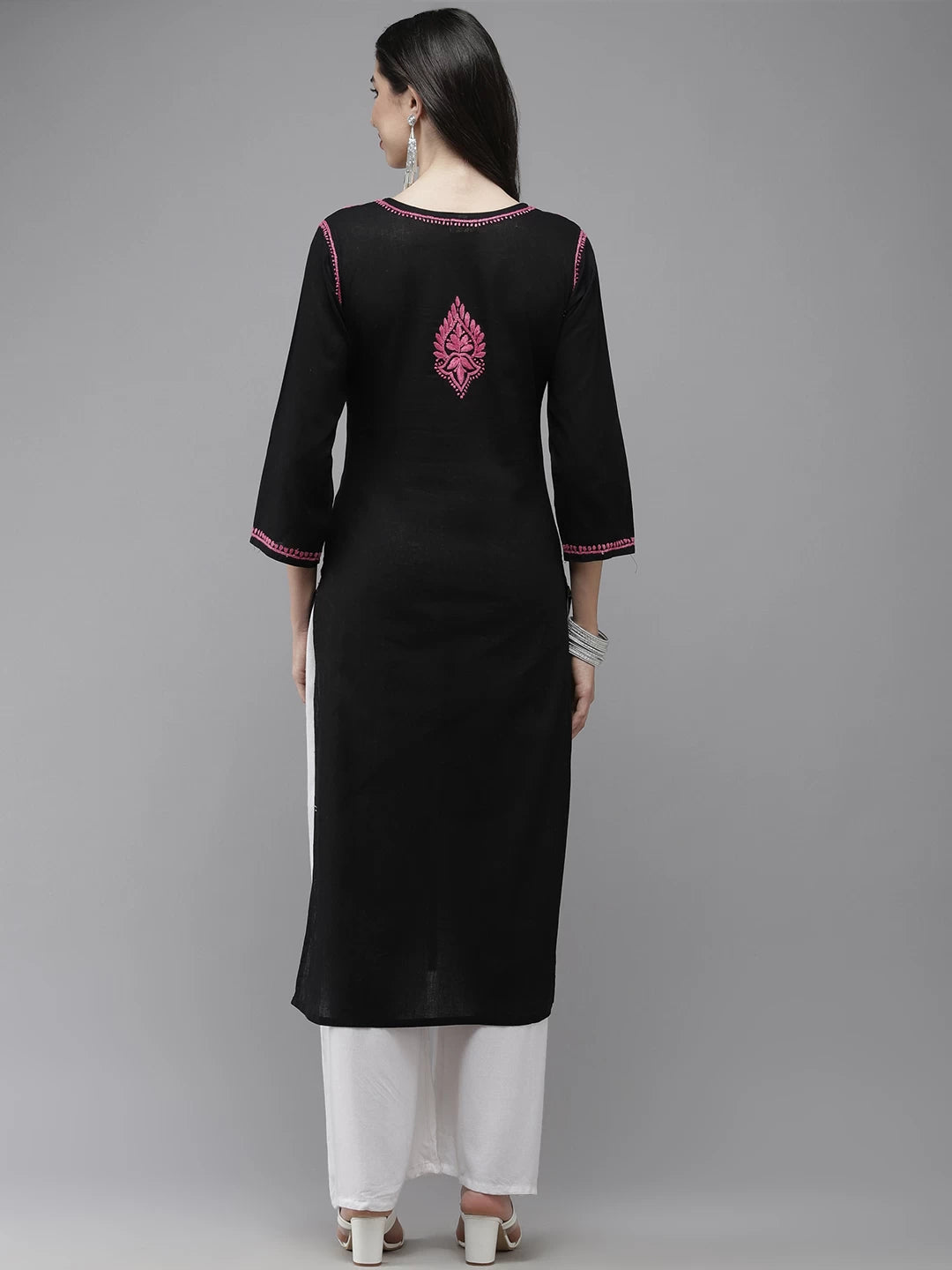 Ada Hand Embroidered Black Cotton Lucknow Chikankari Straight Kurta A411542