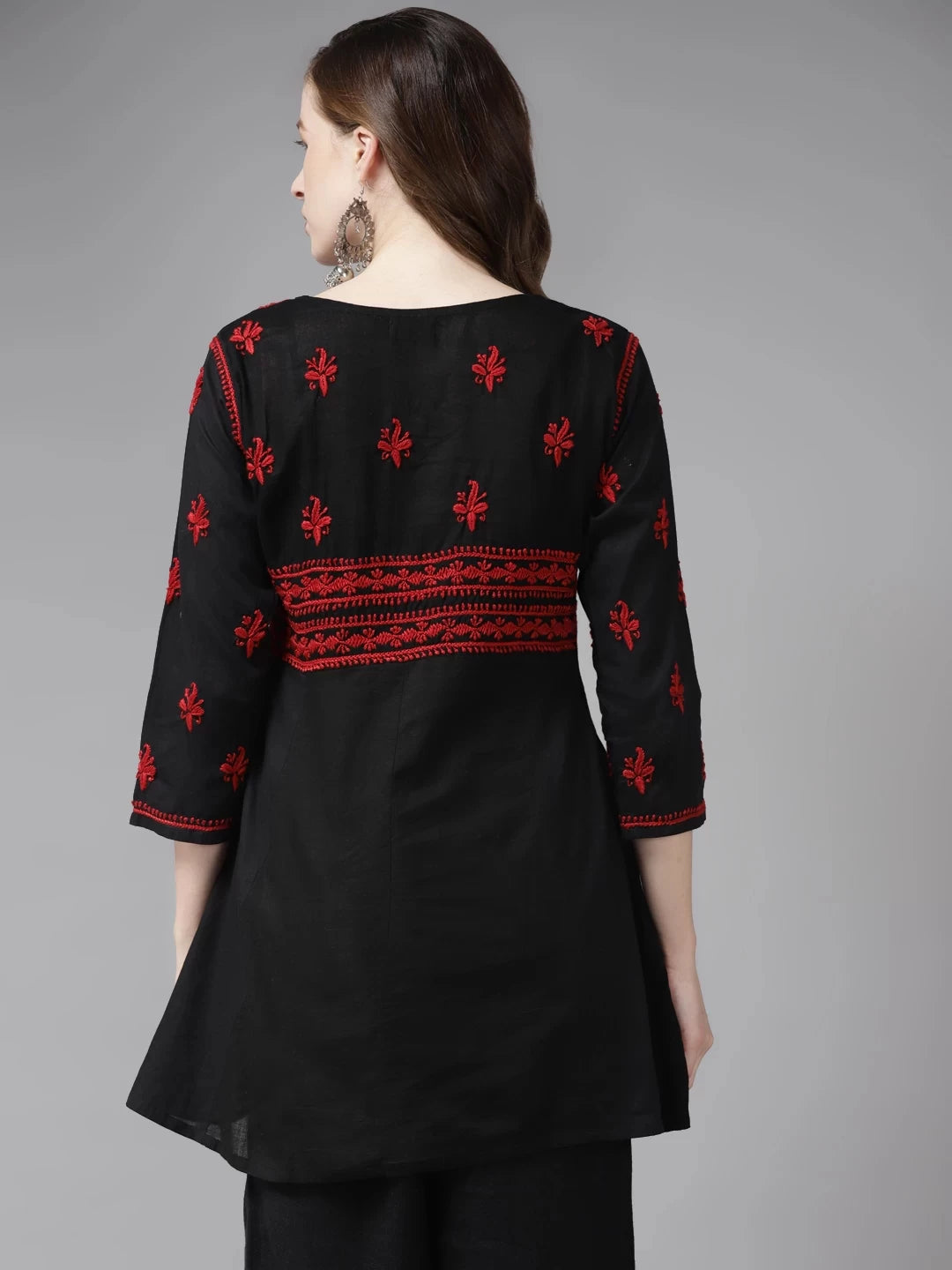 Ada Hand Embroidered Black Cotton Lucknowi Chikankari Short Kurti A911168