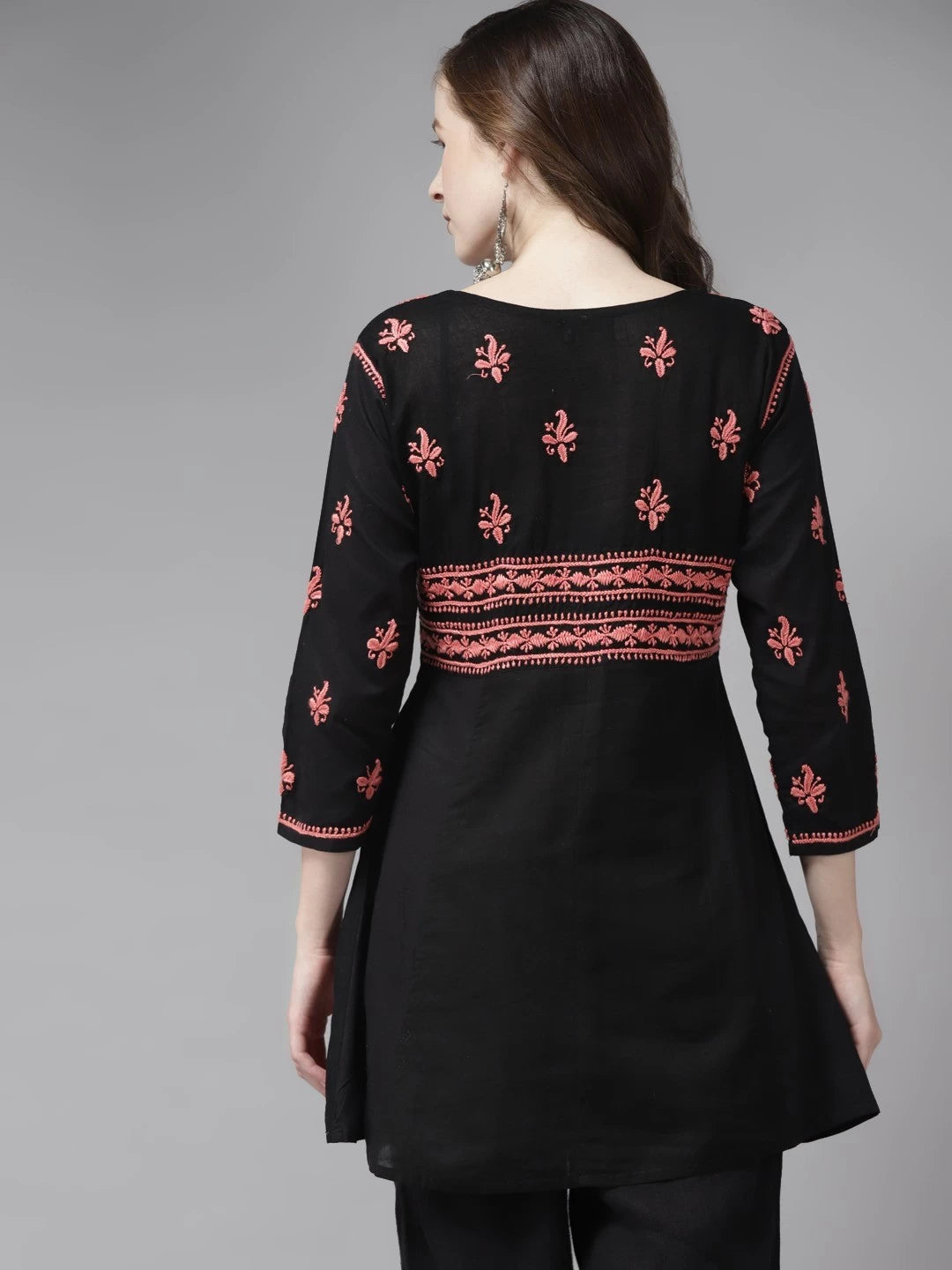 Ada Hand Embroidered Black Cotton Lucknowi Chikankari Short Kurti A911169