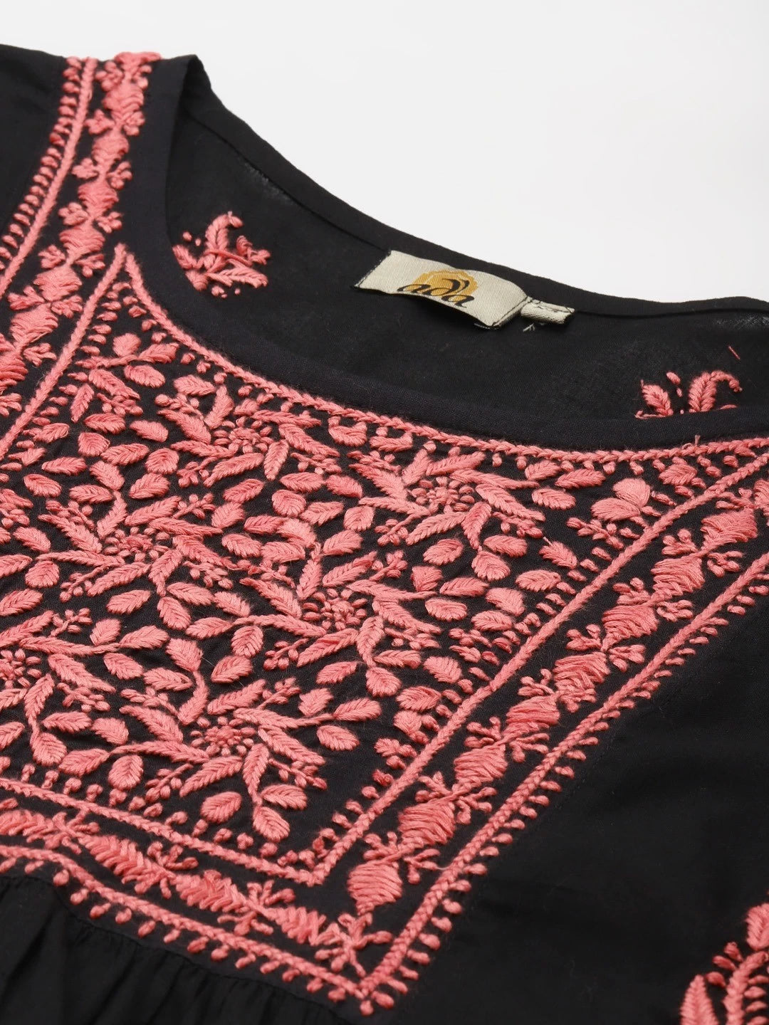 Ada Hand Embroidered Black Cotton Lucknowi Chikankari Short Kurti A911169