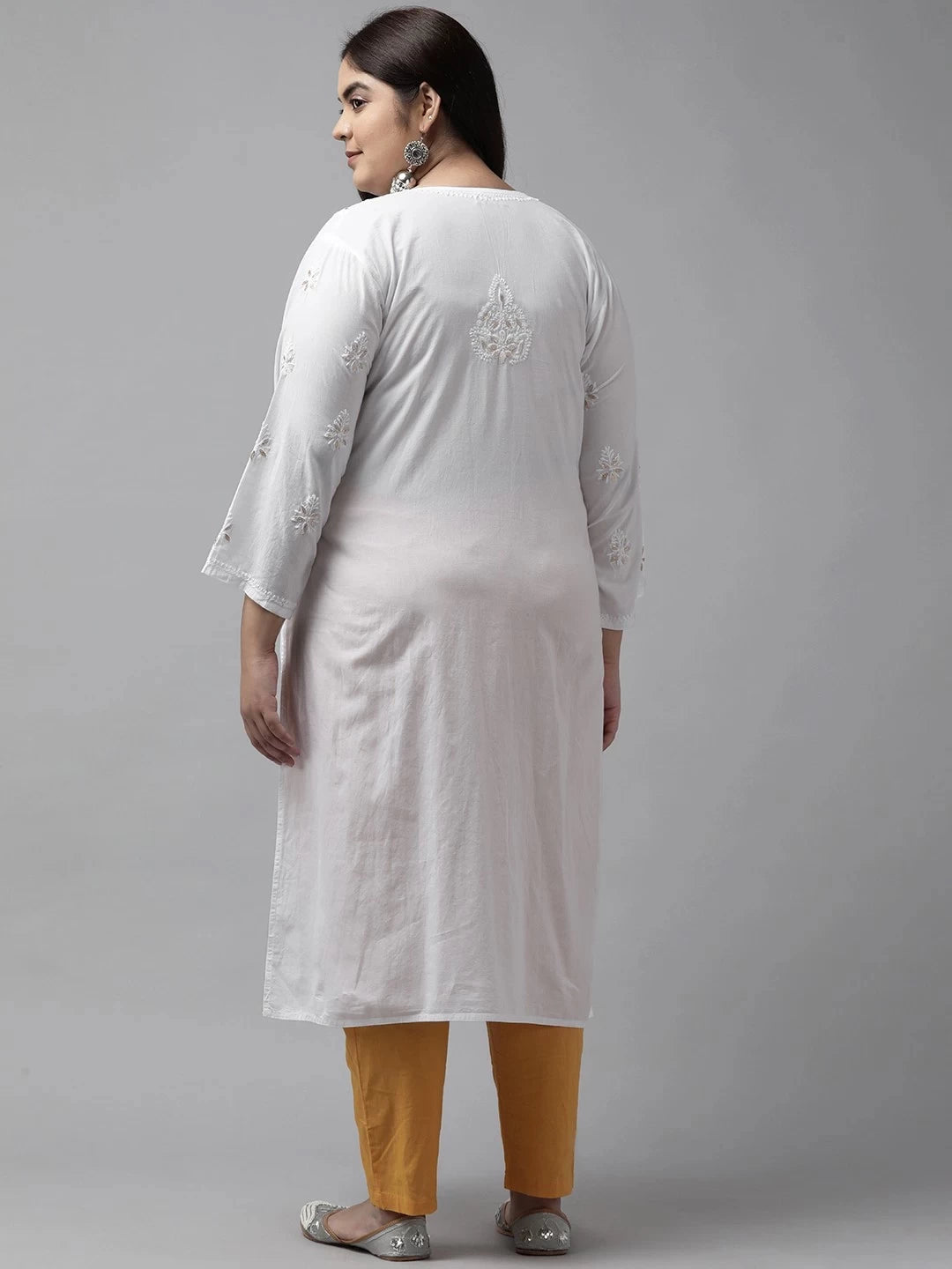 Ada Hand Embroidered White Cotton Lucknowi Chikankari Straight Kurta with Gota Patti Work A411369