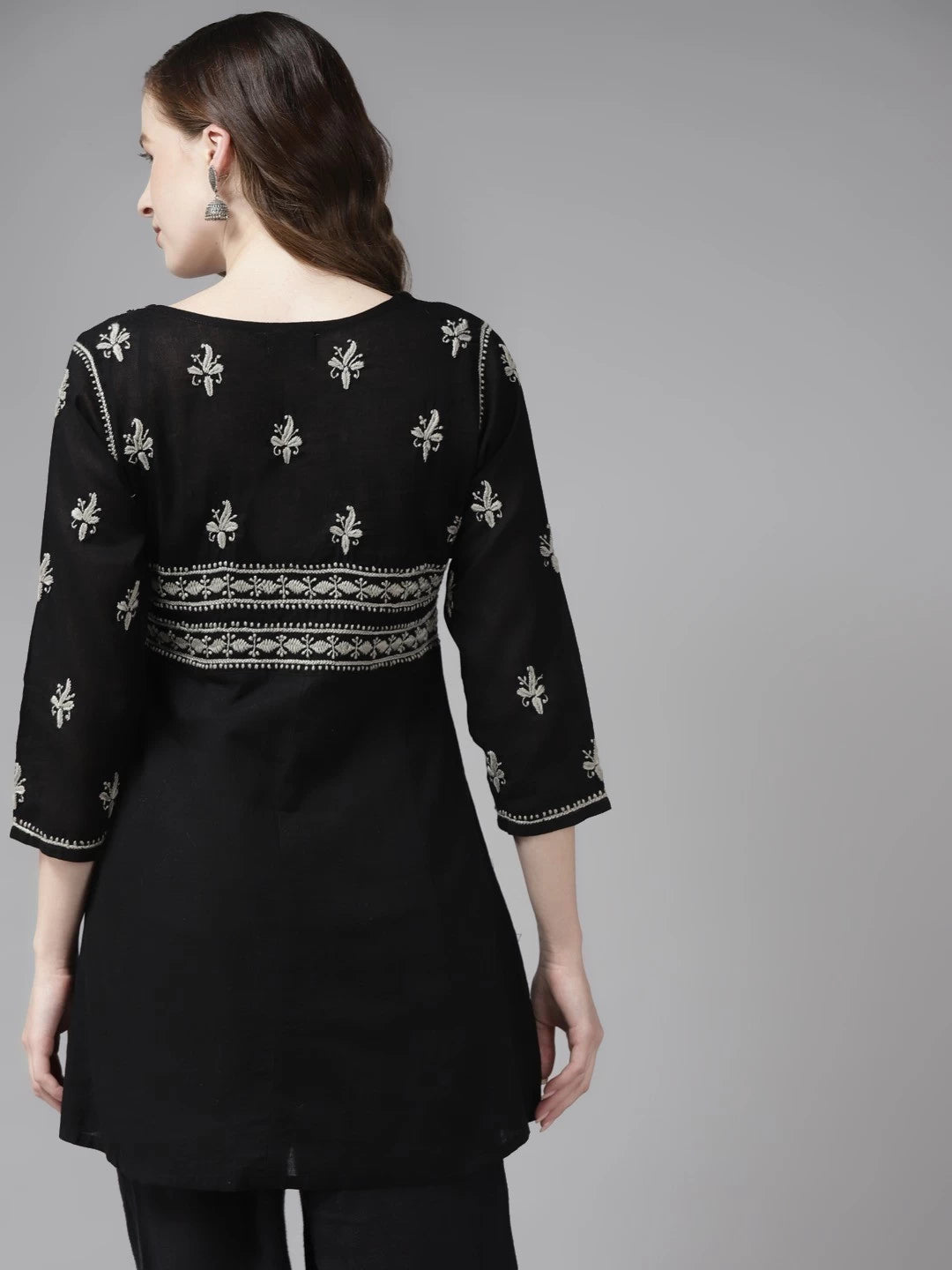 Ada Hand Embroidered Black Cotton Lucknowi Chikankari Short Kurti A911170