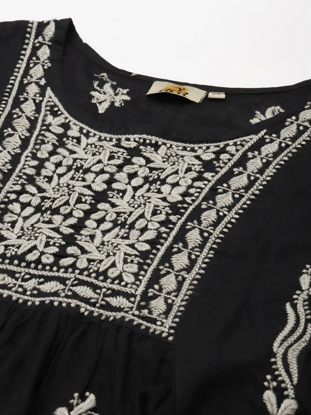 Ada Hand Embroidered Black Cotton Lucknowi Chikankari Short Kurti A911170
