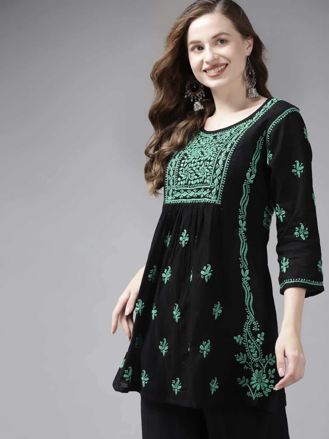 Ada Hand Embroidered Black Cotton Lucknowi Chikankari Kurti A911173