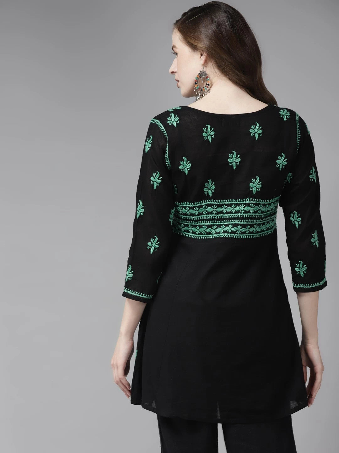 Ada Hand Embroidered Black Cotton Lucknowi Chikankari Kurti A911173