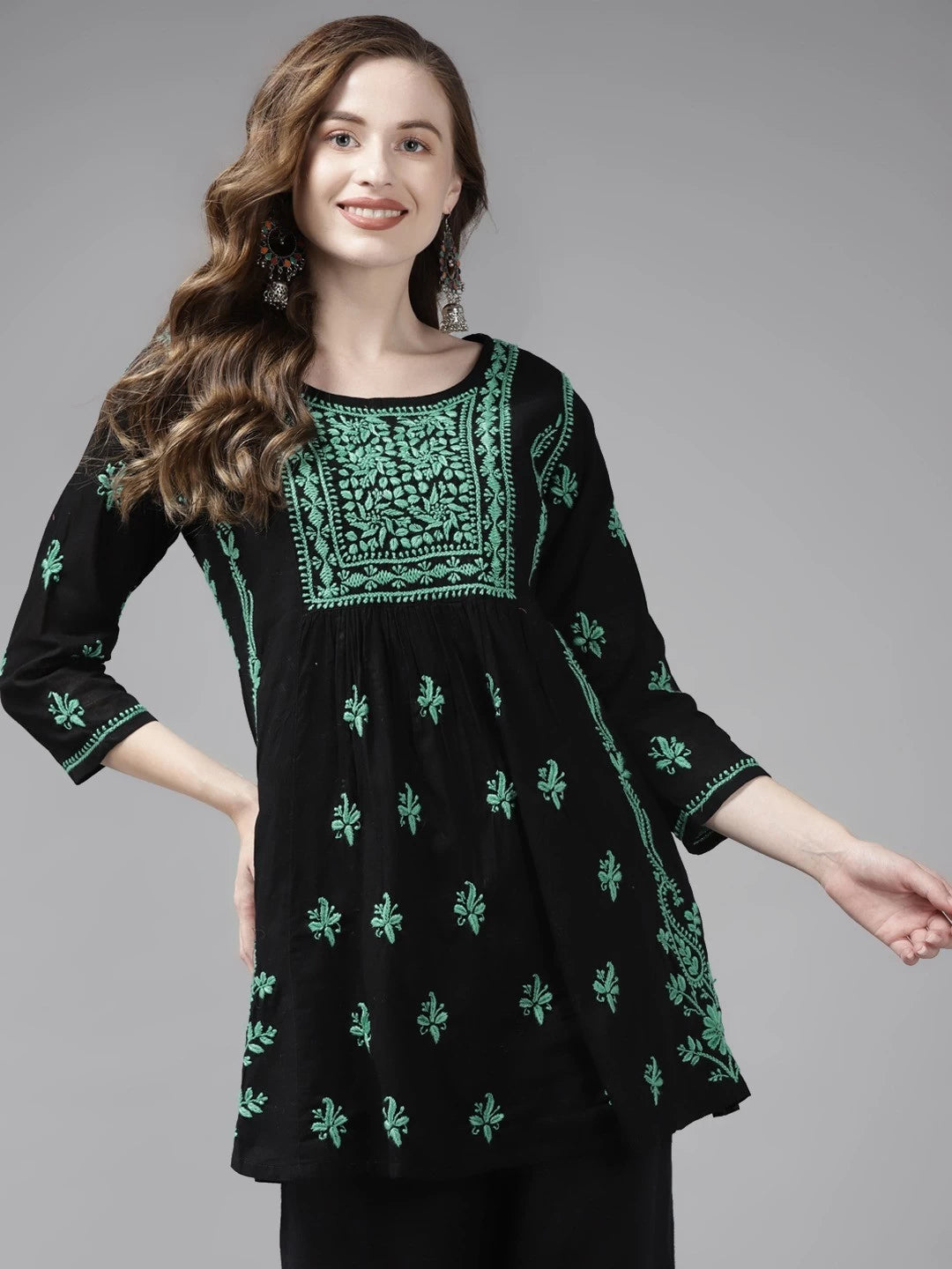 Ada Hand Embroidered Black Cotton Lucknowi Chikankari Kurti A911173