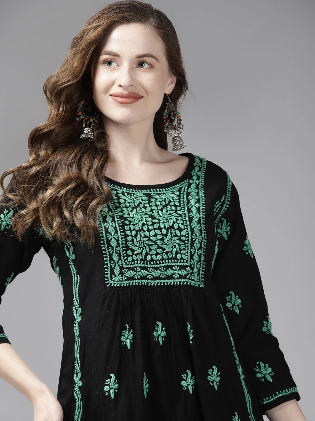 Ada Hand Embroidered Black Cotton Lucknowi Chikankari Kurti A911173