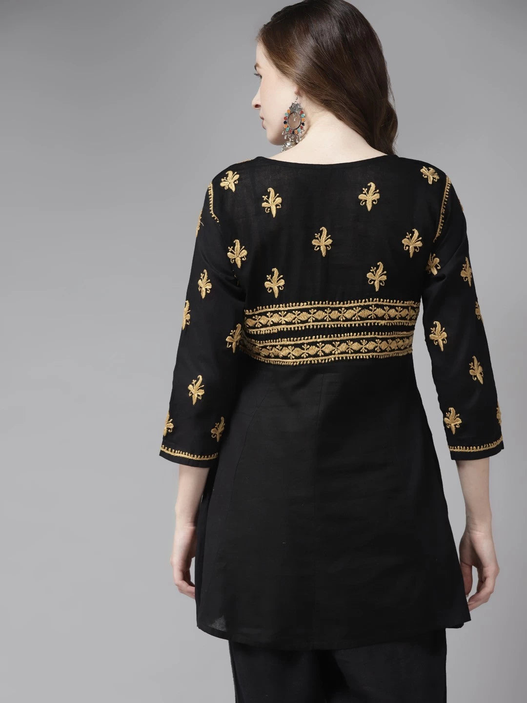 Ada Hand Embroidered Black Cotton Lucknowi Chikankari Short Kurti A911171