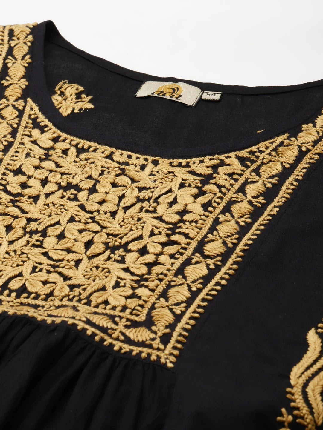 Ada Hand Embroidered Black Cotton Lucknowi Chikankari Short Kurti A911171