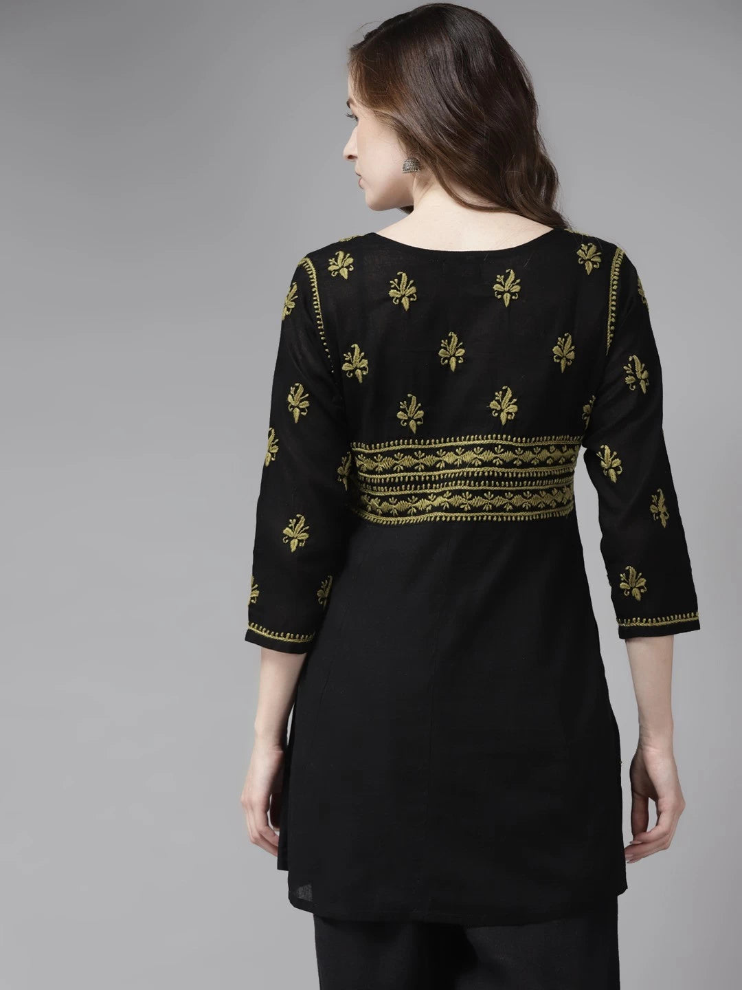 Ada Hand Embroidered Black Cotton Lucknowi Chikankari Kurti A911176