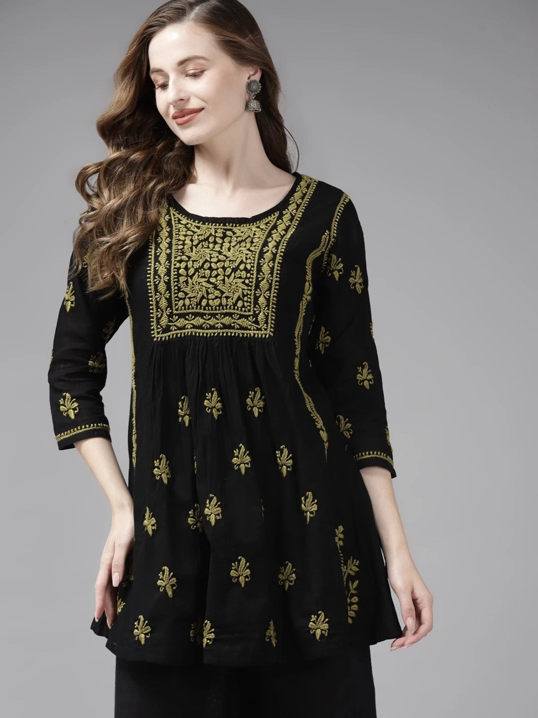 Ada Hand Embroidered Black Cotton Lucknowi Chikankari Kurti A911176