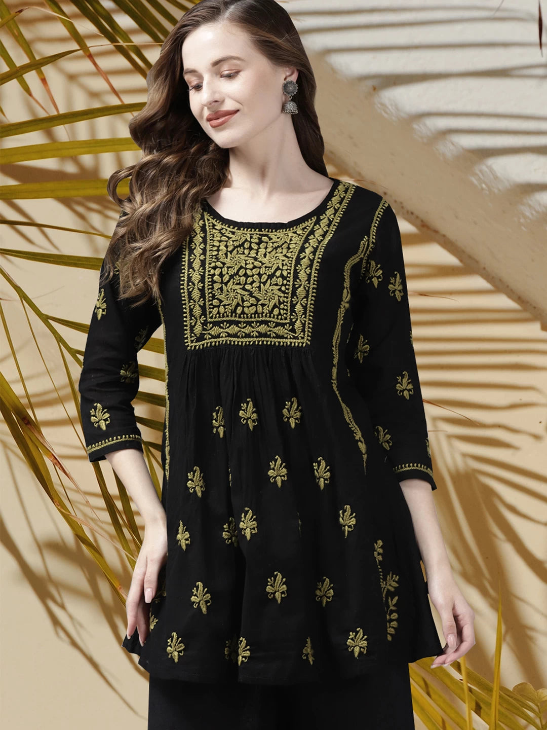 Ada Hand Embroidered Black Cotton Lucknowi Chikankari Kurti A911176