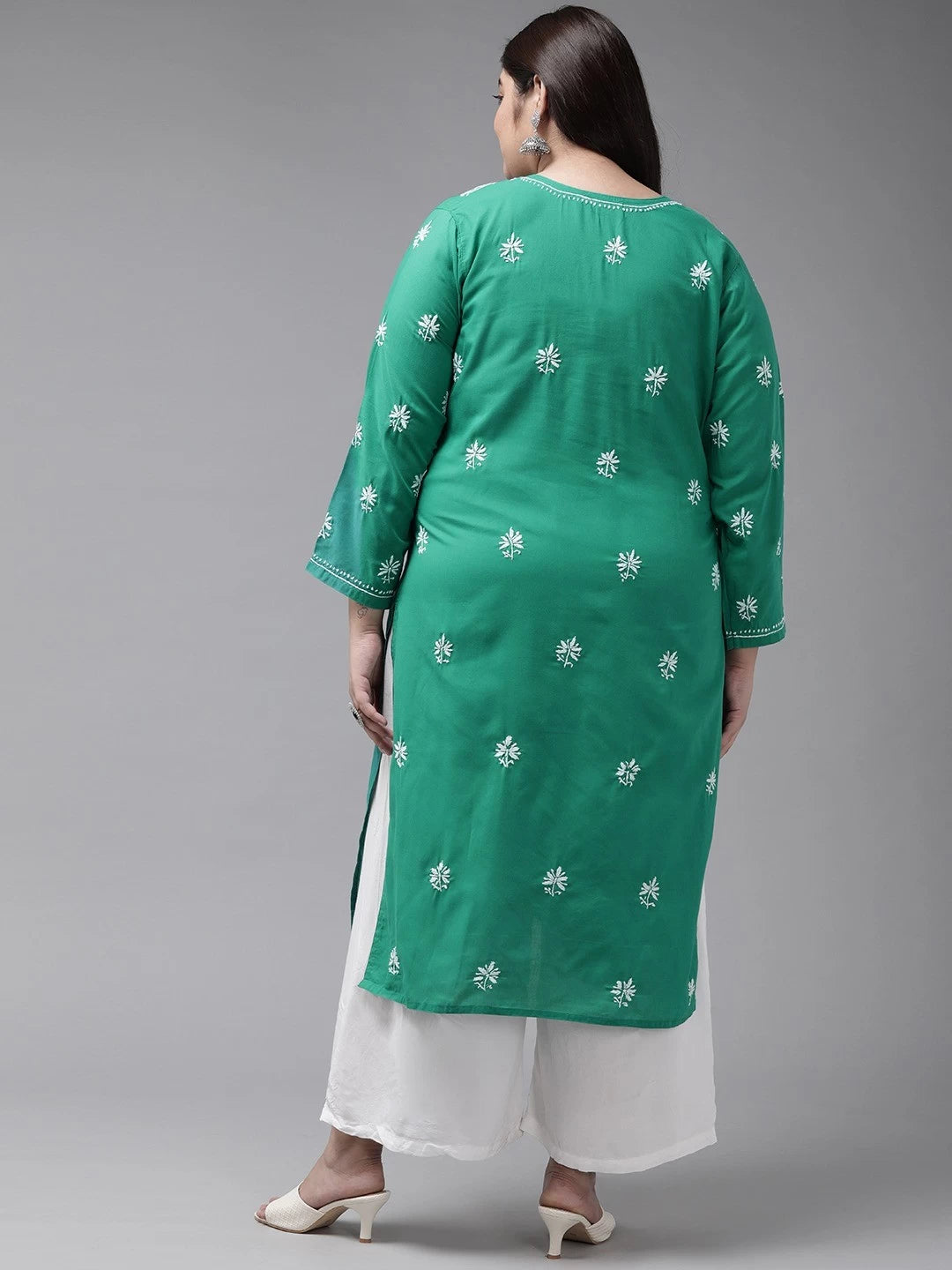 Ada Hand Embroidered Green Cotton Lucknowi Chikankari Straight Kurta A210523