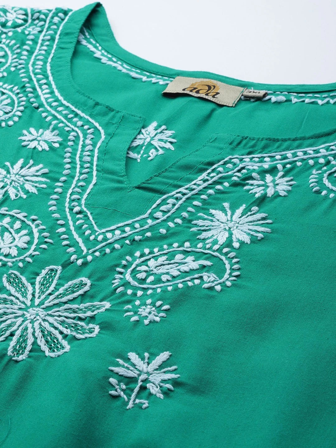 Ada Hand Embroidered Green Cotton Lucknowi Chikankari Straight Kurta A210523