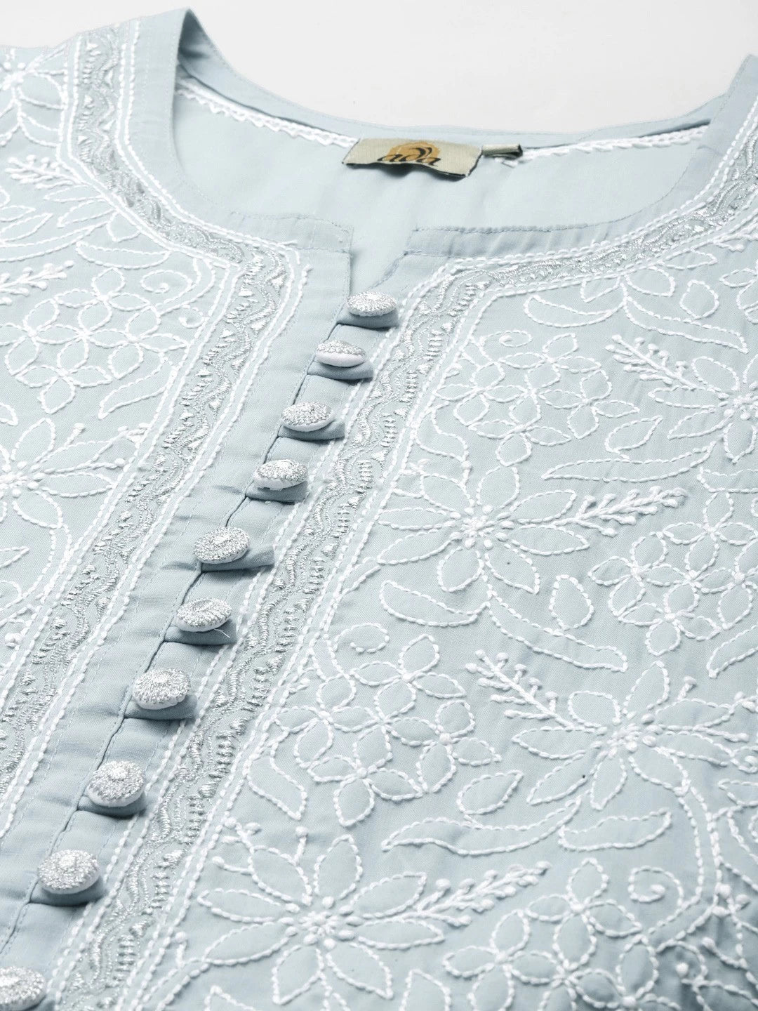 Ada Hand Embroidered Grey Cotton Lucknowi Chikankari Short Kurti With Zari Work A911191