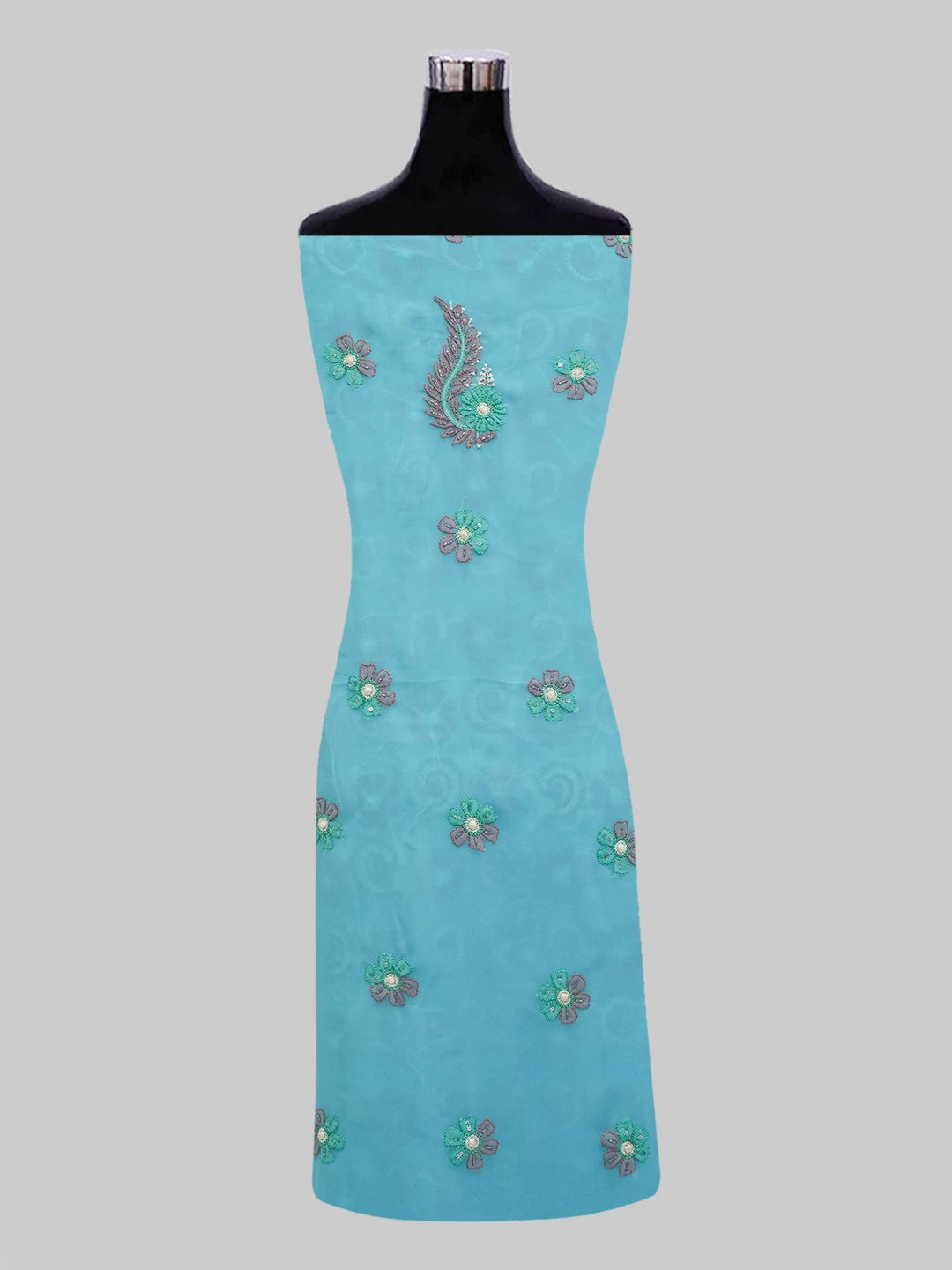 Ada Hand Embroidered Blue Georgette Lucknowi Chikankari Unstitched Suit Piece With Cutdana Work 01A354676