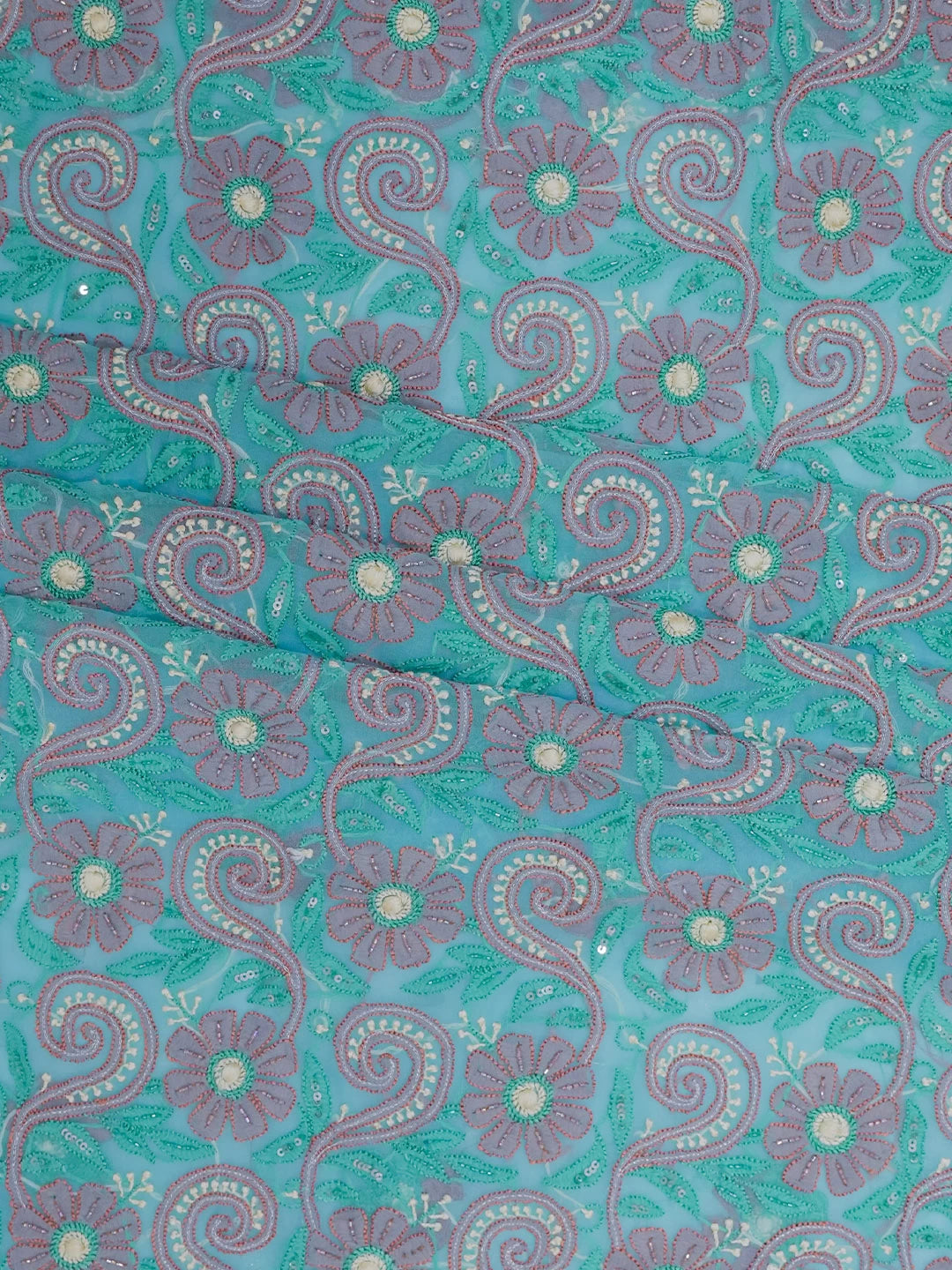Ada Hand Embroidered Blue Georgette Lucknowi Chikankari Unstitched Suit Piece With Cutdana Work 01A354676