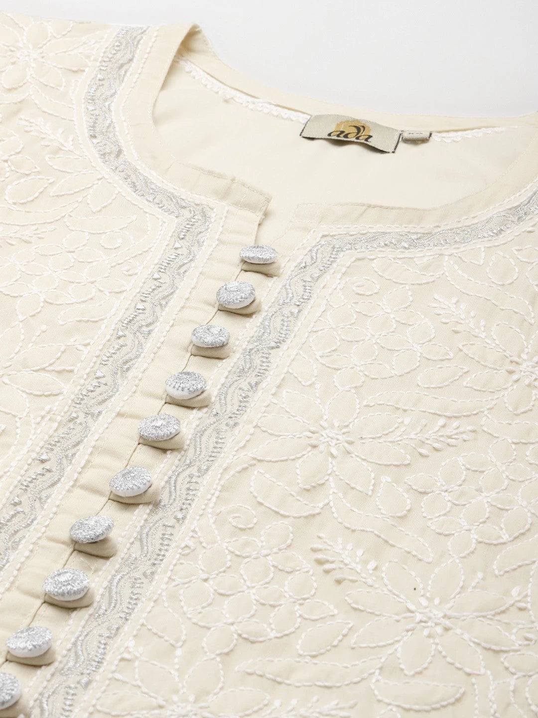Ada Hand Embroidered Fawn Cotton Lucknowi Chikankari Kurti With Zari Work A911195