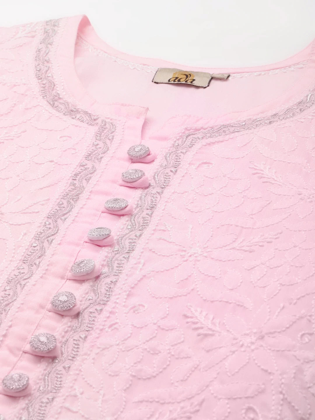 Ada Hand Embroidered Pink Cotton Lucknowi Chikankari Short Kurti With Zari Work A911189