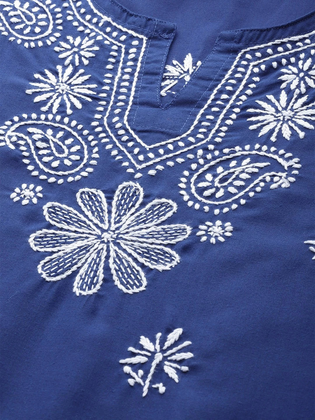 Ada Hand Embroidered Navy Blue Cotton Lucknow Chikankari Straight Kurta A132478