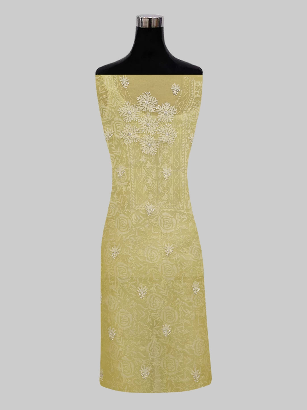 Ada Hand Embroidered Yellow Organza Lucknowi Chikankari Unstitched Kurta Dupatta Set 01A309163