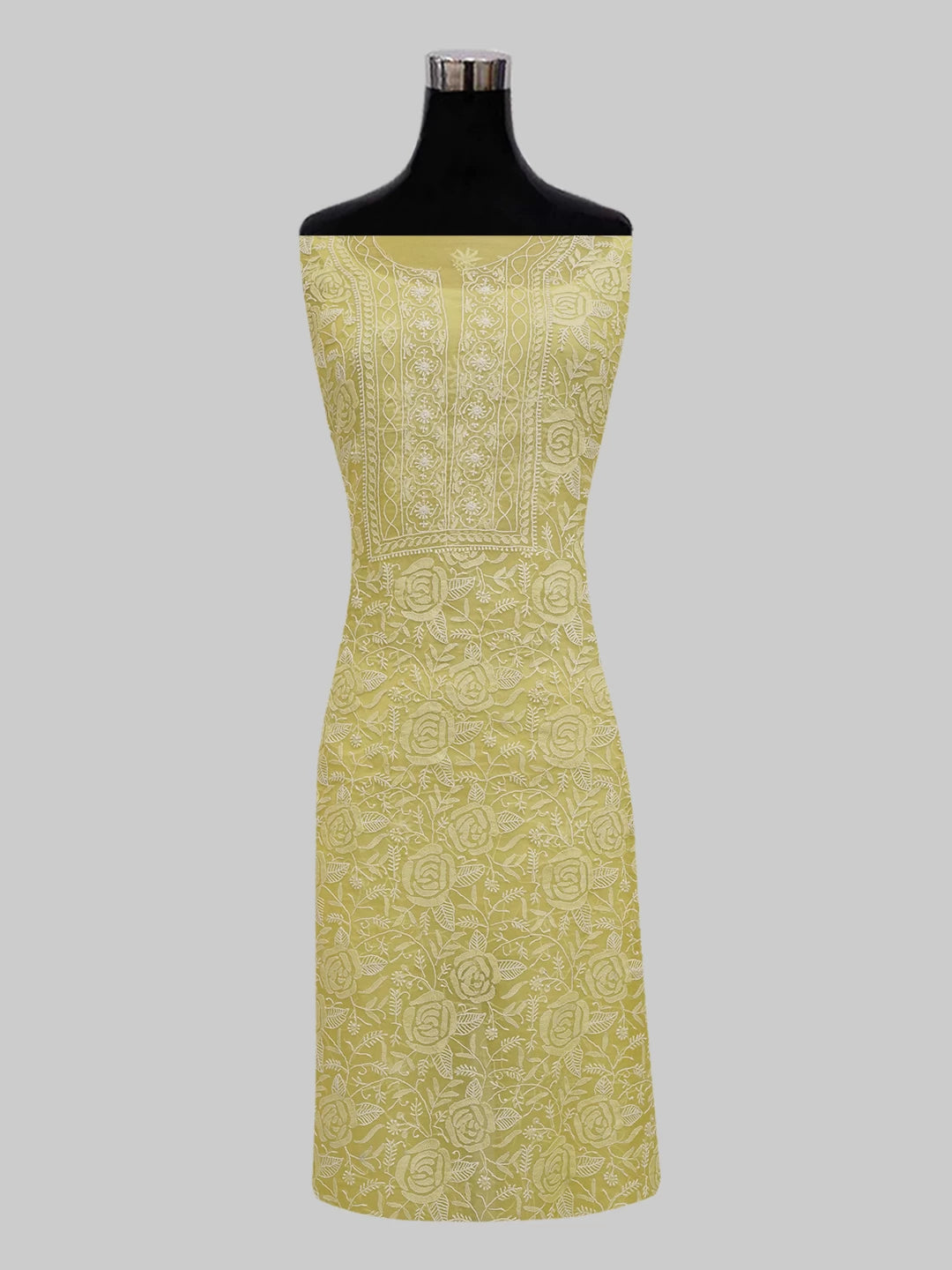 Ada Hand Embroidered Yellow Organza Lucknowi Chikankari Unstitched Kurta Dupatta Set 01A309163