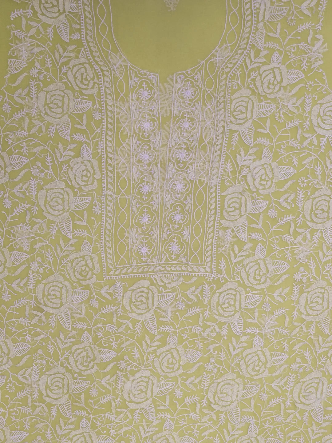 Ada Hand Embroidered Yellow Organza Lucknowi Chikankari Unstitched Kurta Dupatta Set 01A309163