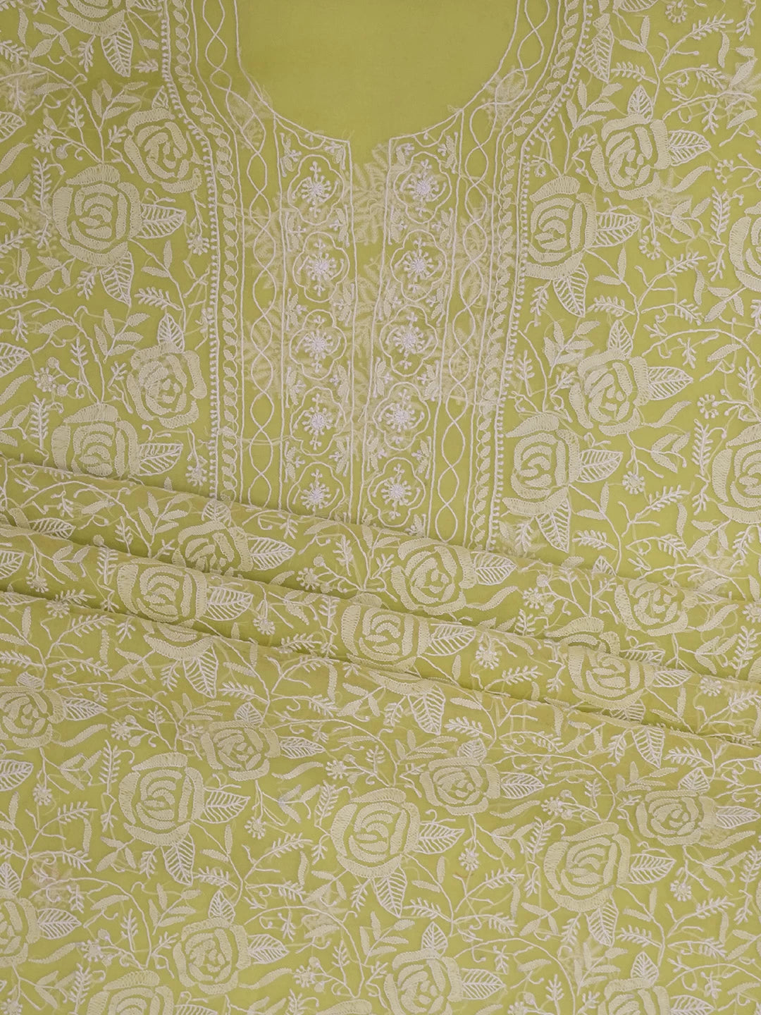 Ada Hand Embroidered Yellow Organza Lucknowi Chikankari Unstitched Kurta Dupatta Set 01A309163