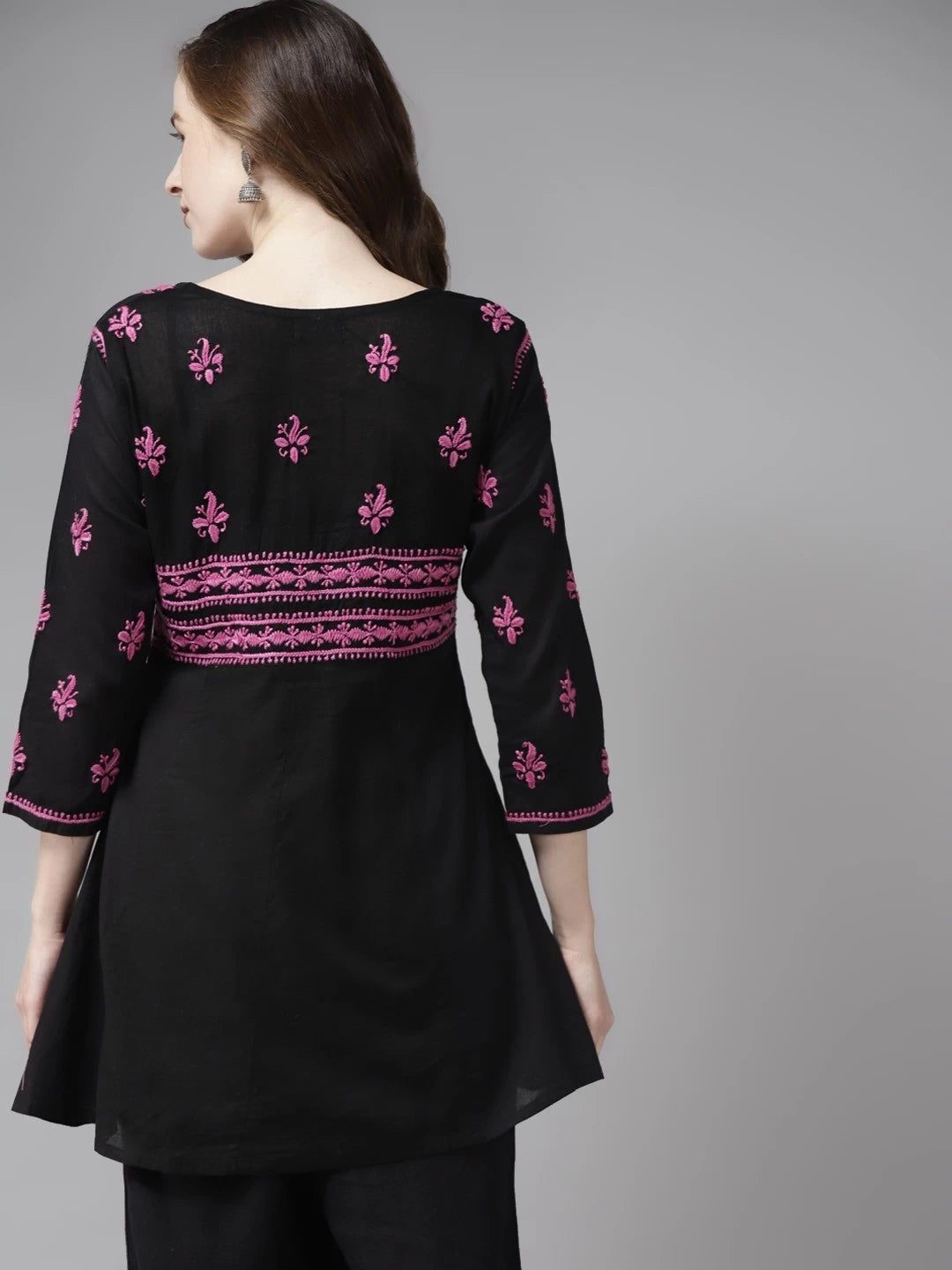 Ada Hand Embroidered Black Cotton Lucknowi Chikankari Short Kurti A911172