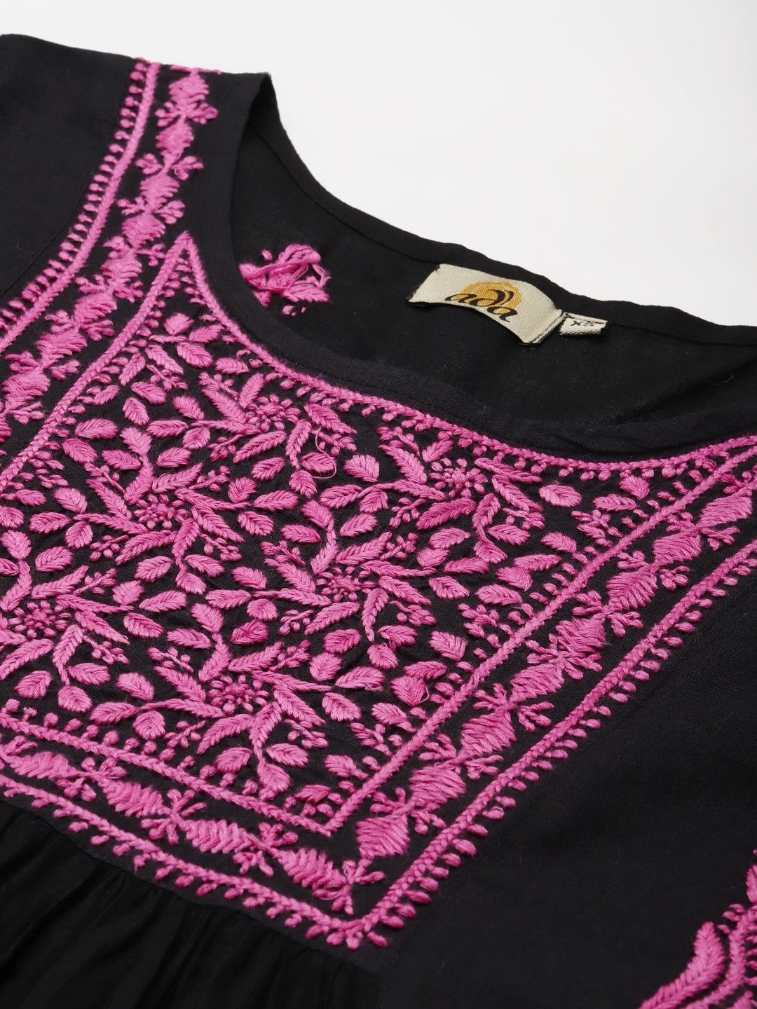 Ada Hand Embroidered Black Cotton Lucknowi Chikankari Short Kurti A911172