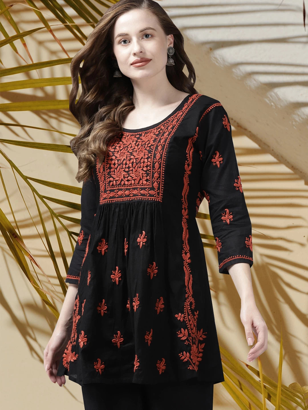 Ada Hand Embroidered Black Cotton Lucknowi Chikankari Kurti A911174