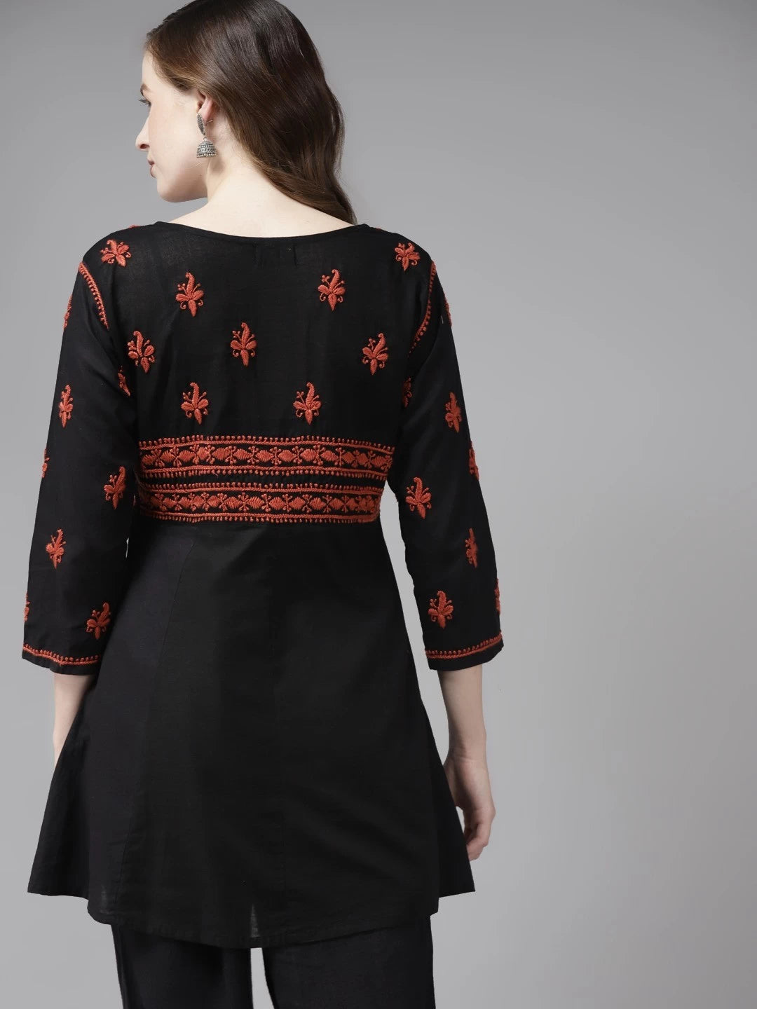Ada Hand Embroidered Black Cotton Lucknowi Chikankari Kurti A911174