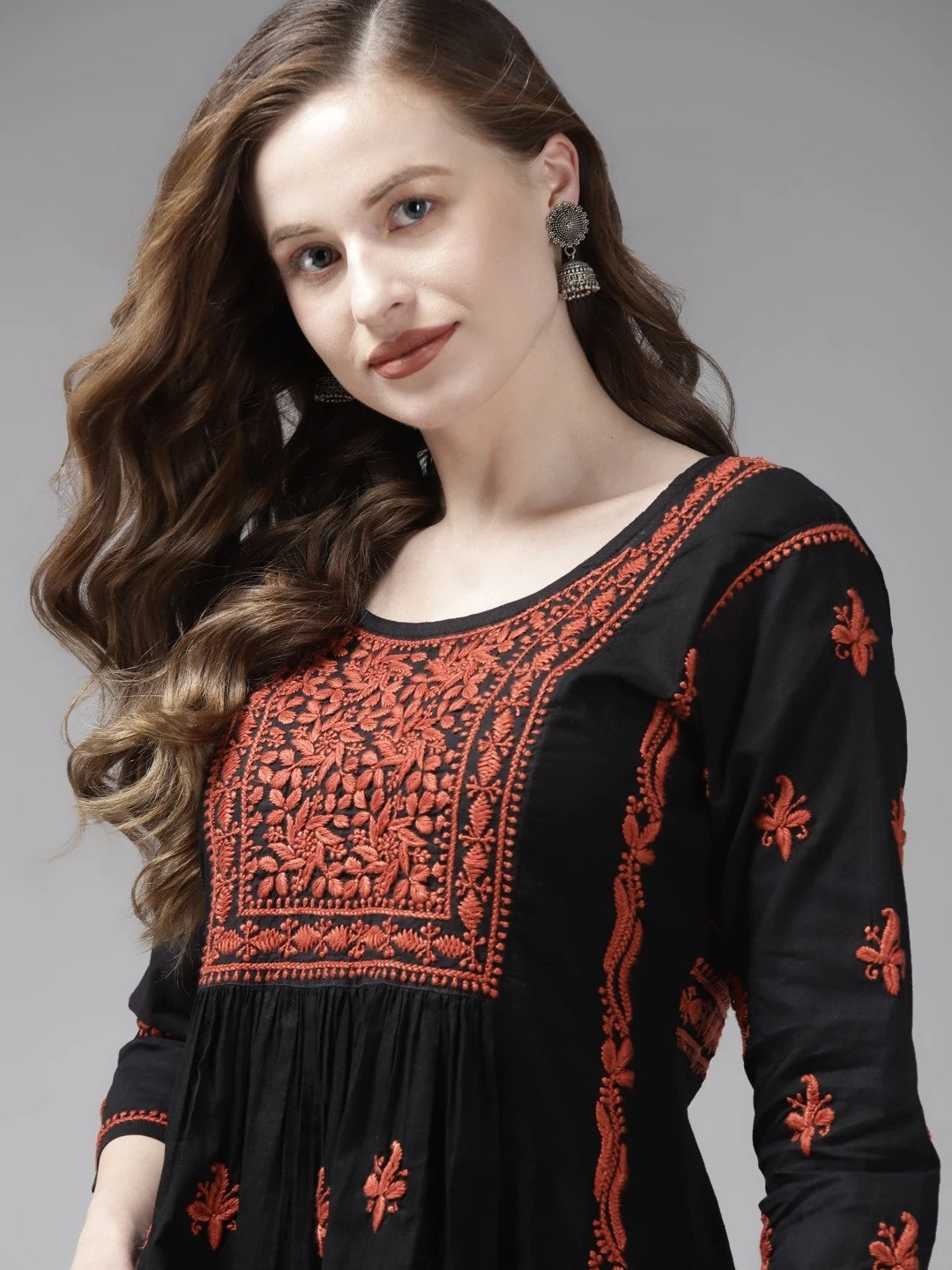 Ada Hand Embroidered Black Cotton Lucknowi Chikankari Kurti A911174
