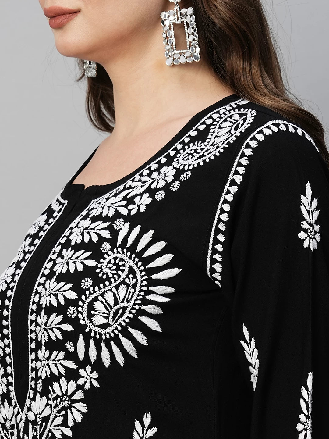 Ada Hand Embroidered Black Rayon Lucknowi Chikankari Straight Kurta A411483