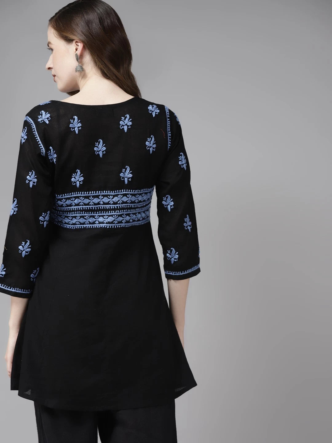 Ada Hand Embroidered Black Cotton Lucknow Chikankari Kurti A911175