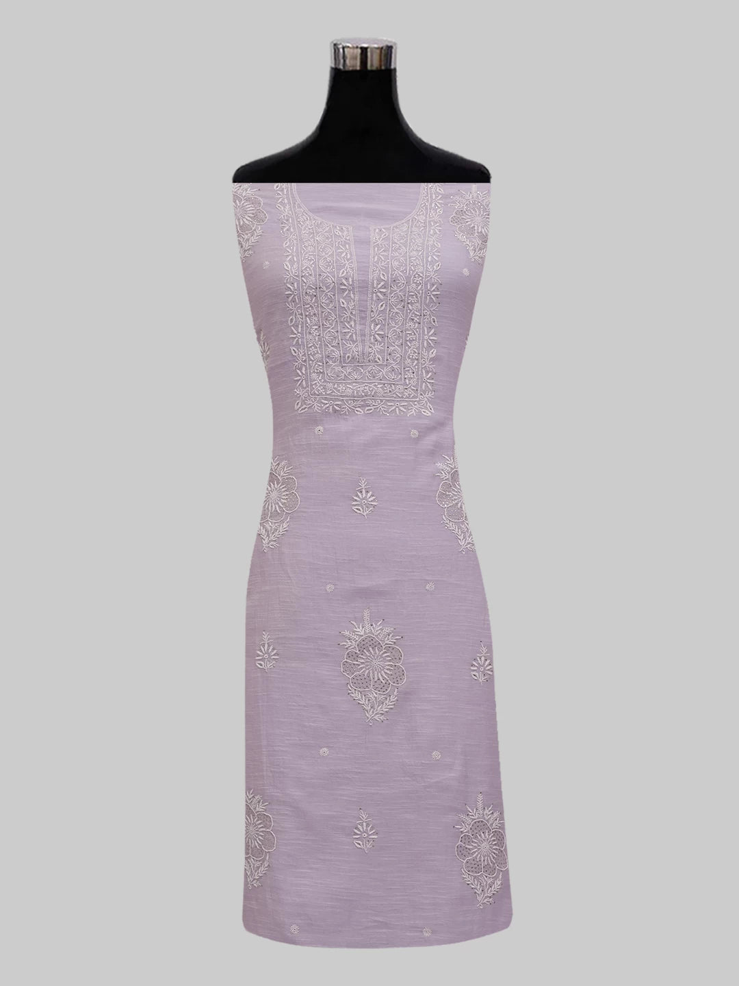 Ada Hand Embroidered Lavender Chanderi Lucknowi Chikankari Unstitched Kurta Dupatta Set With Mukaish Work 01A463380