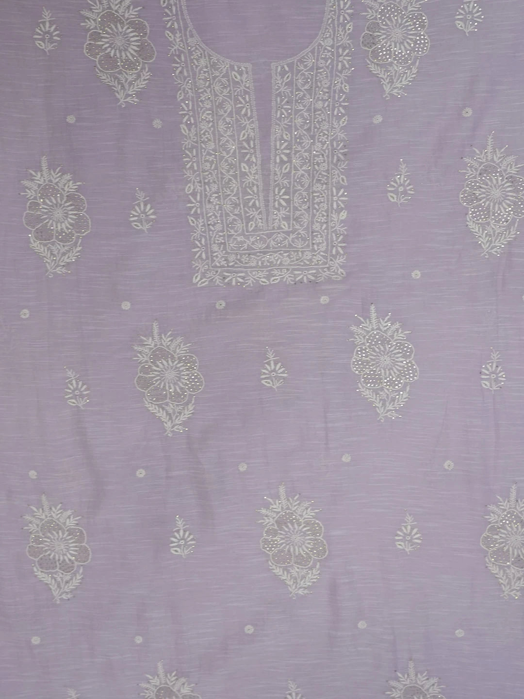 Ada Hand Embroidered Lavender Chanderi Lucknowi Chikankari Unstitched Kurta Dupatta Set With Mukaish Work 01A463380