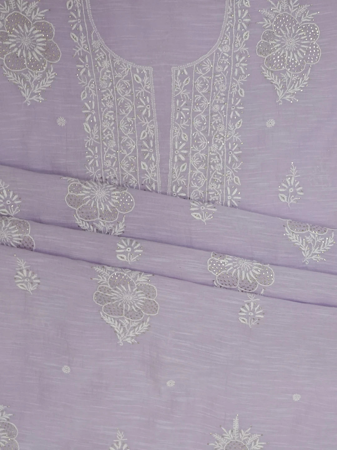 Ada Hand Embroidered Lavender Chanderi Lucknowi Chikankari Unstitched Kurta Dupatta Set With Mukaish Work 01A463380